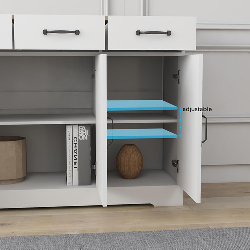 Aparador De Buffet Con Puertas De Rejilla Y 3 Cajones