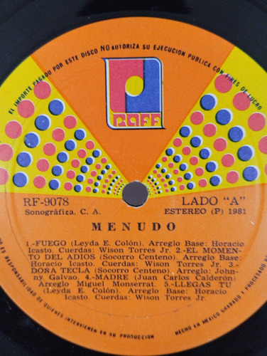 Lp Disco De Acetato De Menudo - Fuego (Usado)