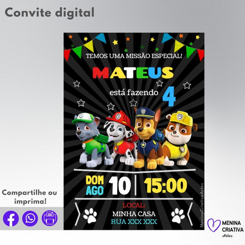 Imagem 2 de 3 de Convite Digital Patrulha Canina