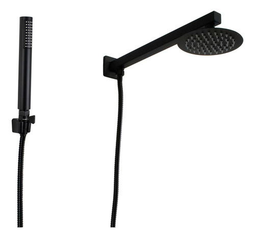 Ducha Black Redonda Inox 15 Cm Parede C/ Ducha Manual De Abs