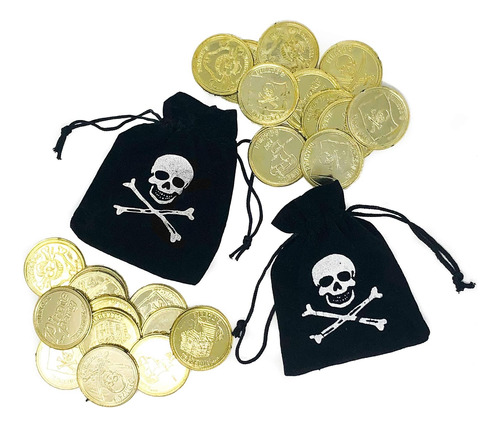 12 Bolsas De Cordon Pirata Con Monedas De Oro   Suministros