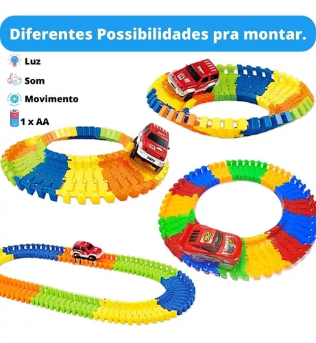Brinquedo Carrinho e Pista Infantil Fluorescente c/ 56 peças - Barra Rey