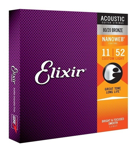 Encordoamento Elixir 011 Violão Aço Bronze 80/20 Nanoweb