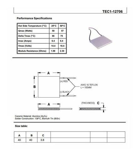 Celda Peltier Termoelectricas 12v Tec1-12706