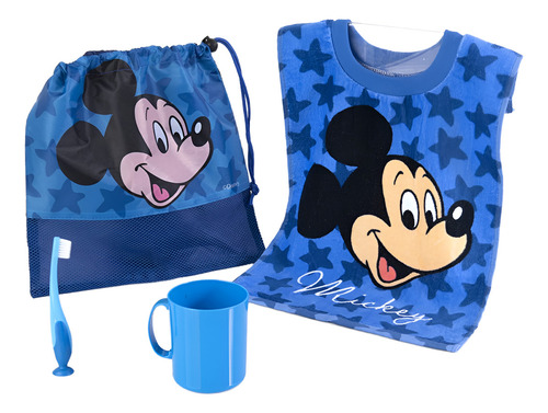Kit 4 Pcs Párvulo Mickey Cepillo, Vaso Bolsa Y Toalla