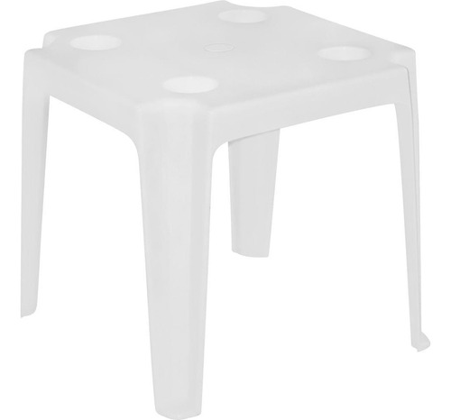 Mesa auxiliar de plástico con portavasos blanca de 46 cm Bel