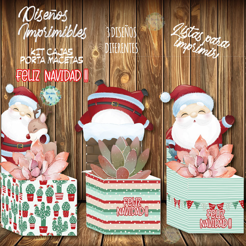 Kit Imprimible Cajas Porta Macetas Navidad 4 - Para Imprimir