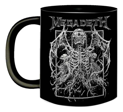 Caneca De Porcelana Megadeth Caveira Skull Preta Metal Rock