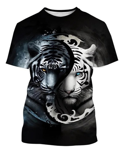 Camiseta Informal Con Estampado 3d De Tigre Blanco