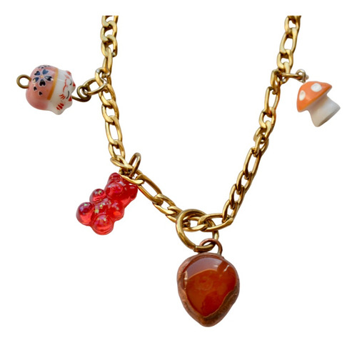 Collar Piedra Cornalina Naranja, Oso, Hongo, Gato, Cod1