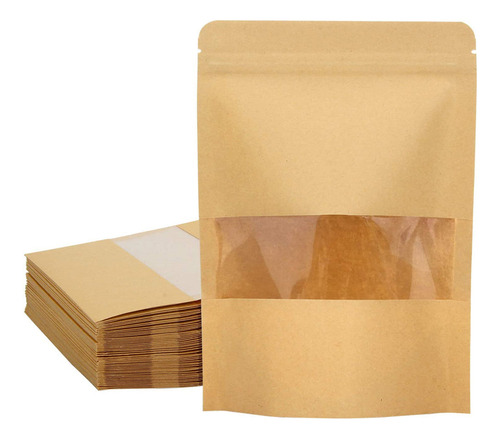100 Bolsas Doypack Bolsas Resellables Papel Kraft 16x26 Cm