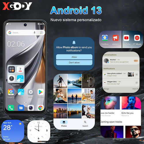 Teléfono Móvil Smartphone Xgody V80j 6+128gb Ram Dual Sim 6.528 Pulgada Hd Android 13 Cell Phone Con Reconocimiento Facial Y Desbloqueo 5000mah Gris