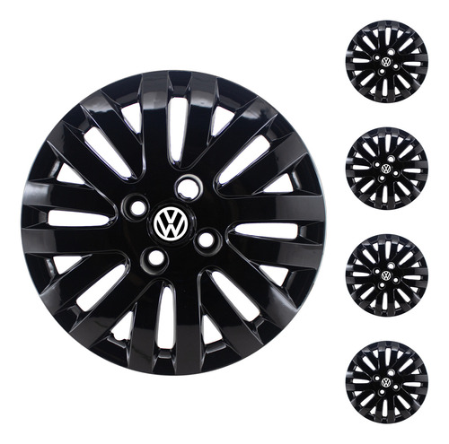 Juego X4 Tazas Vw Gol Trend Voyage 14' PuLG Negra Con Logo