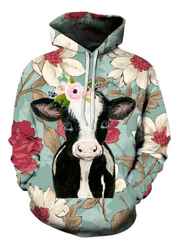Sudadera De Moda Con Estampado Digital Flores De Color Vaca