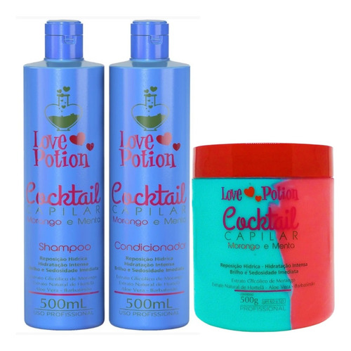 Kit Cocktail Morango E Menta (sham + Con + Másc) Love Potion