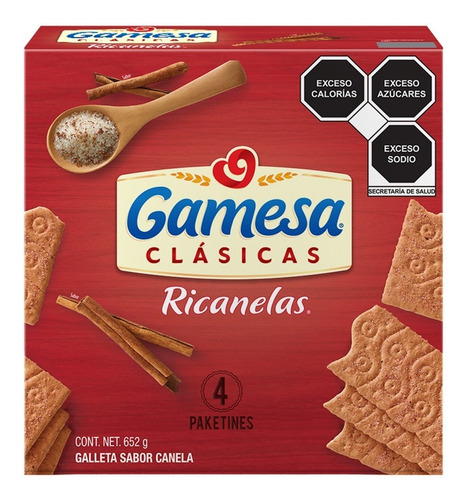 Galletas Ricanela Gamesa 652 Grs Caja Con 4 Pzas.