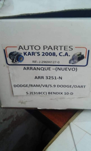 Arranque Arr-3251-n / Dodge Ram V8 5.9 Doge Dart 5.2 - 10d