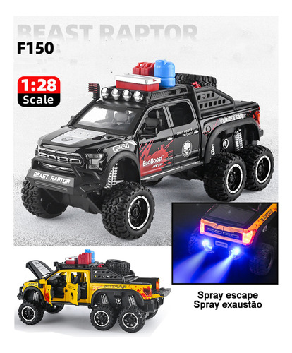 Miniauto Ford Raptor F150 Metal Spray Escape Simulado 1/28