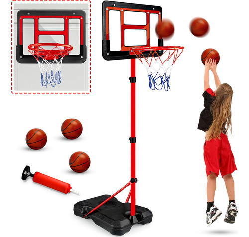 Aro De Baloncesto Para Ninos Con Soporte, Altura Ajustable D