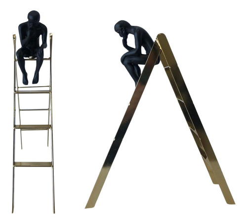 Escultura Hygge Pensador Com Imã Escada Dourada 30x21x7 Cm