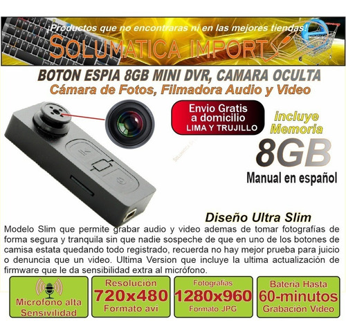Imagen 2 de 9 de Camara Boton Espia 8gb Fotos Audio Y Video Envio Gratis
