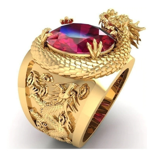 Anillo Dragón Dorado Con Piedra De Zircon Amuleto Feng Shui