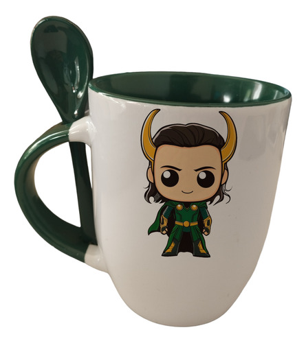 Taza Con Cuchara Loki Marvel Personalizable. Verde Loki Funko