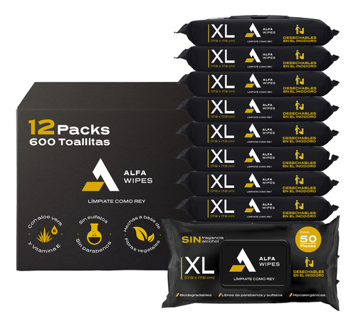 Toallitas Húmedas Alfa Wipes Desechables Inodoro 12p 600pzs