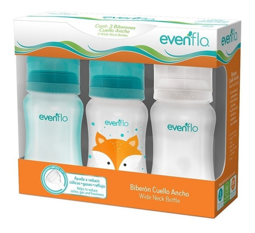 Paq 3 Biberones Evenflo 1121 270ml/9oz 3-12m Cuello Ancho