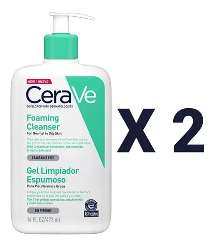 CeraVe Gel Limpiador Espumoso Libre de Fragancia para Piel Normal o Grasa -  1 x 473 ml