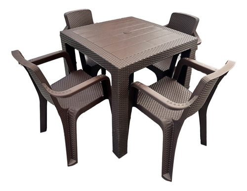 Set Mesa Alta Y Sillas Apoya Brazo Rattan Reforzado Exterior