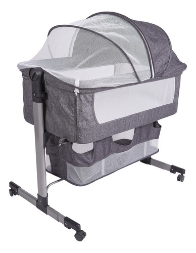 Cuna Colecho Plegable Altura Ajustable Corral Con Mosquitero Color Gris