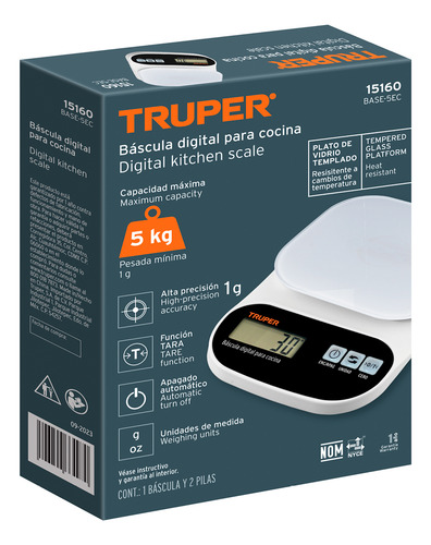 Báscula Digital Plato De Vidrio 5 Kg Base-5ec Truper