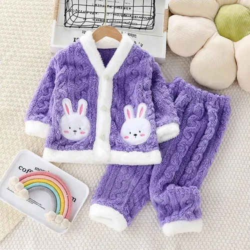 Conjunto De Pijama De Forro Polar Coral Para Niñas De 1 A 10