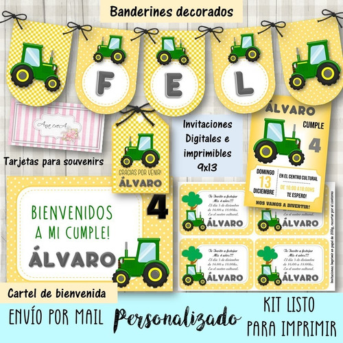 Kit Imprimible Tractores Mod.15 Tractor Verde Deco Candy Bar