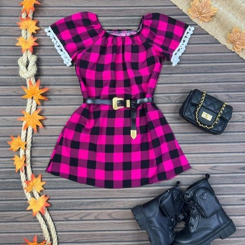Vestido Infantil Xadrez Festa Junina Moda Country Meninas