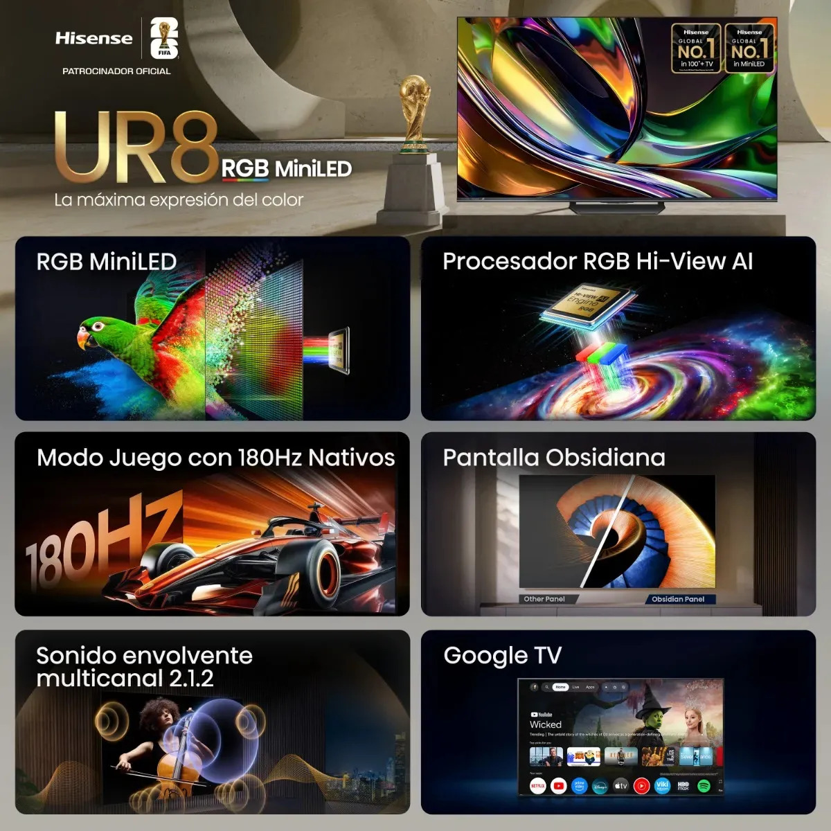 Smart TV de 55" Hisense RGB 55UR8SG con pantalla ULED Full HD