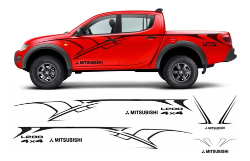 Kit Adesivos Mitsubishi L200 Faixas Laterais Capo E Traseira