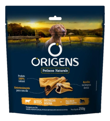 Origens Petisco Natural Cães Bochecha Bovina Bites - 250g