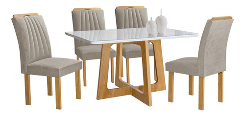Mesa De Jantar 4 Lugares Arizona Com Vidro Cinamomo/off Tampa Bege Claro
