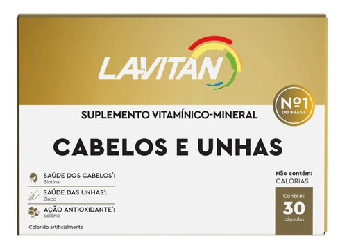 Suplemento Vitaminas Minerais Lavitan Cabelos Unhas 30 Dias