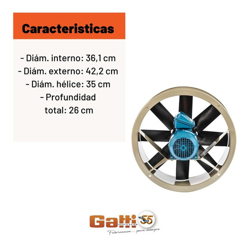 Imagen 7 de 10 de Extractor De Aire Axial Industrial 35 Cm Para Conducto Gatti Ventilación