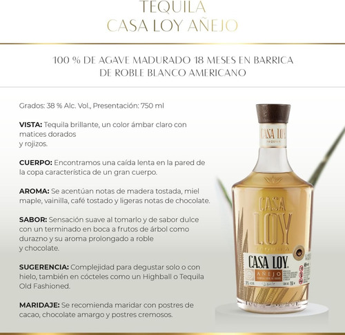 Tequila Casa Loy Añejo 750ml Con 2 Vasos