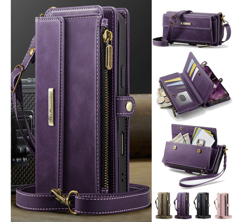Funda Tipo Cartera Con Cierre De Piel Con Cordón Para Samsung Galaxy S25 Edge S24 Fe S23 Plus S22 Ultra S21 A16 A56
