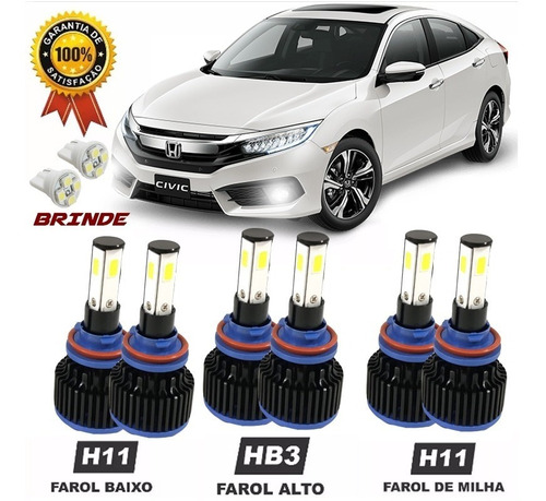 Kit Super Led 4d Novo Civic 2017 Farol Alto Baixo Milha