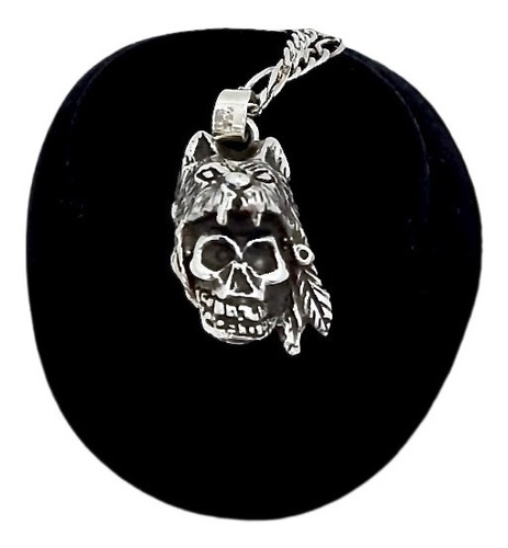 Dije Lobo Con Calavera Pavonados, Cadena 3 X 1 En Plata.925 