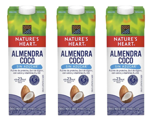 Bebida Nature's Heart Almendra Coco Sin Azucar 3 Pz De 946ml