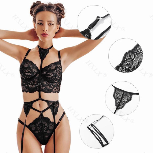 Imagen 6 de 8 de Pijama De Encaje Sexy Para Mujer Lencería Interior