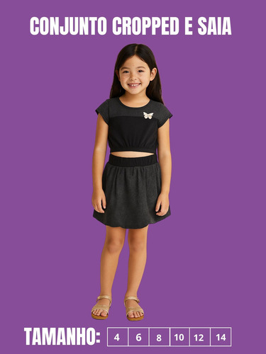 Conjunto Blusa Cropped Com Saia Balonê.