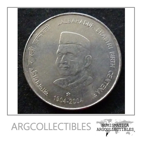 India Moneda Centenario De Lalbahadur Shastri 5 Rupias 2004